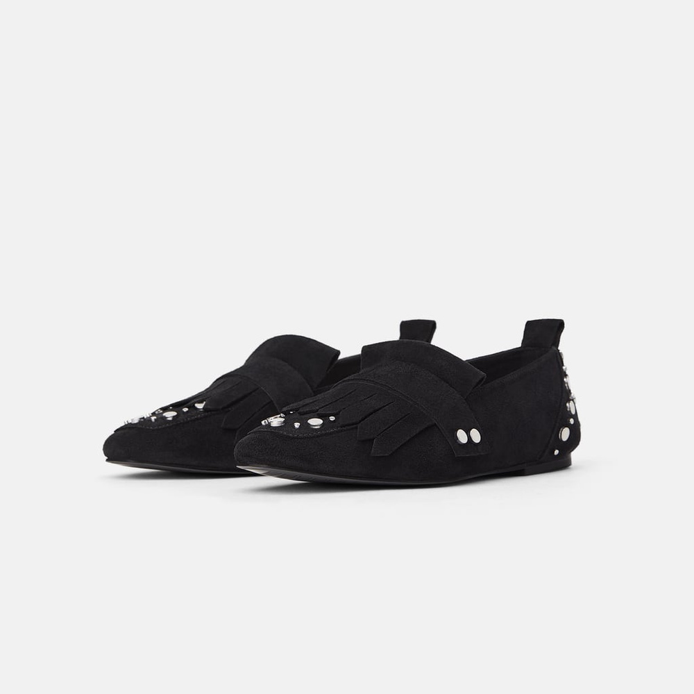 NWT Zara Studded Leather Loafers - Picture 2 of 6